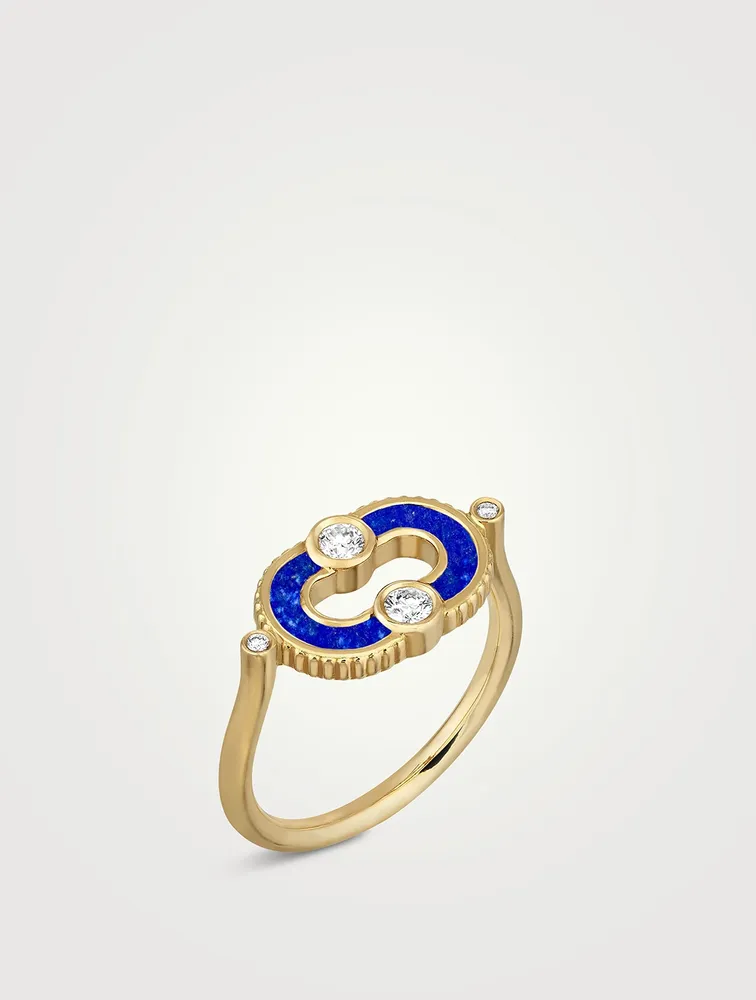 Magnetic 18K Gold Lapis Lazuli Ring With Diamonds