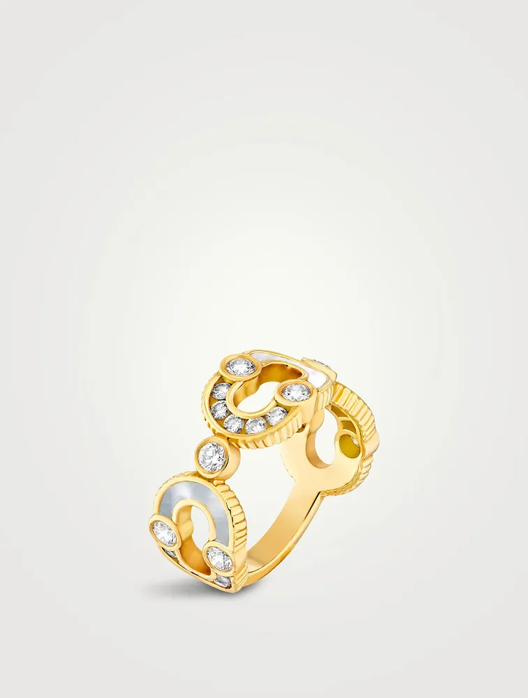Magnetic Enchainée 18K Gold Semi Mother-Of-Pearl Ring With Diamonds