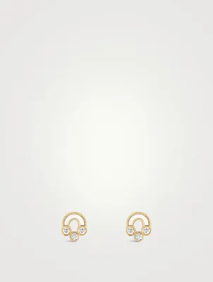 Magnetic 18K Gold Mother-Of-Pearl Stud Earrings With Diamonds
