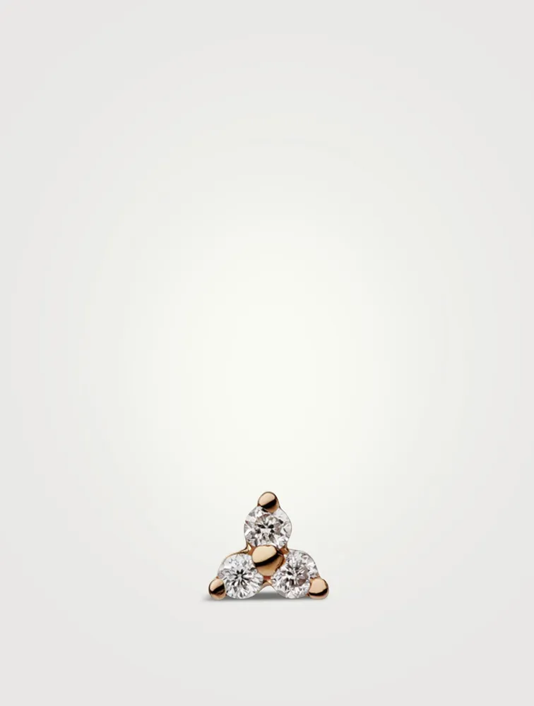 14K Gold Trinity Threaded Stud Earring With Diamonds