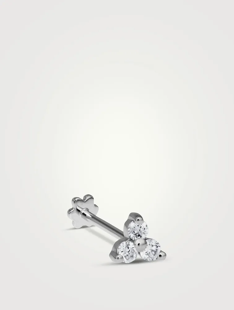 Large 18K Gold Trinity Threaded Stud Earring With Diamonds