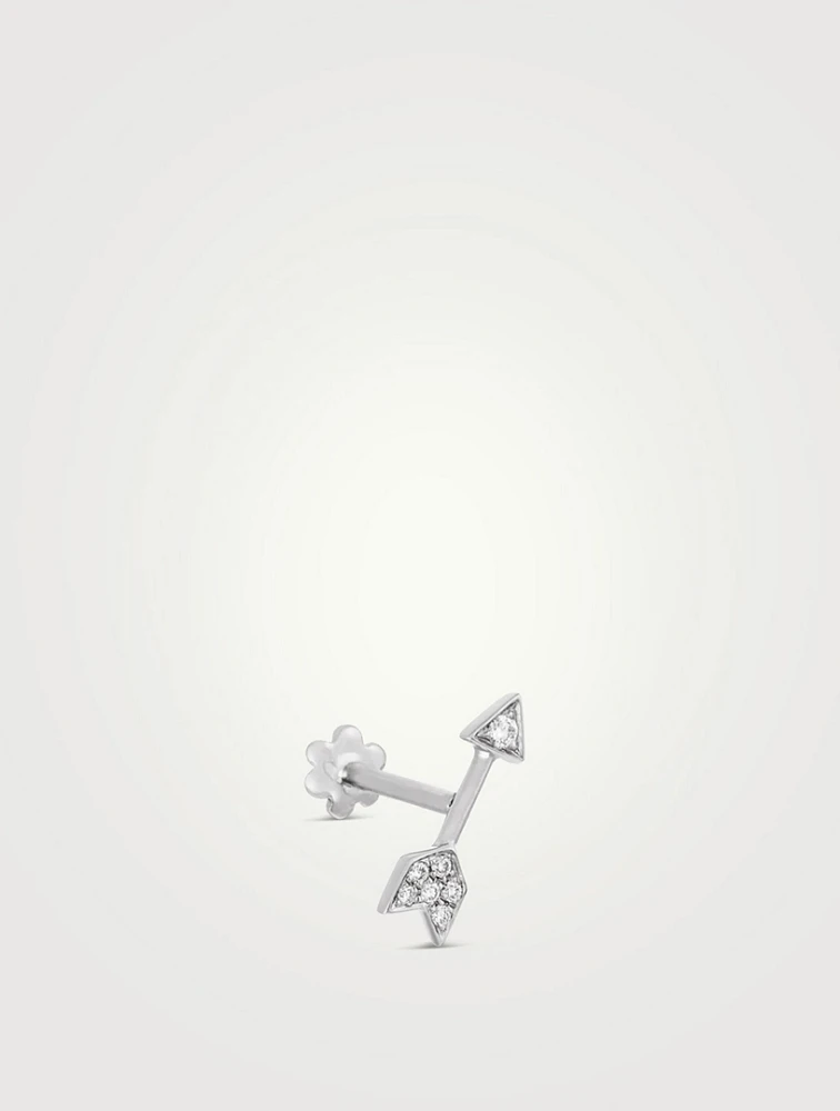 18K Gold Arrow Threaded Stud Earring With Diamonds