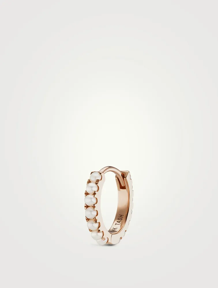 14K Gold Pearl Eternity Hoop Earring