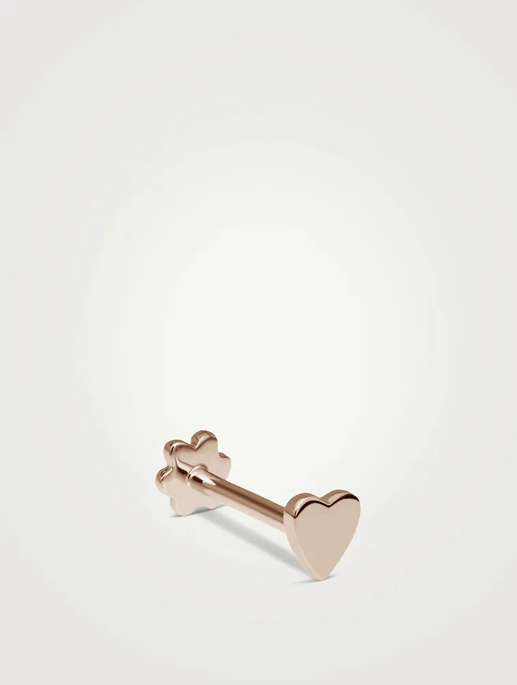 14K Gold Heart Threaded Stud Earring