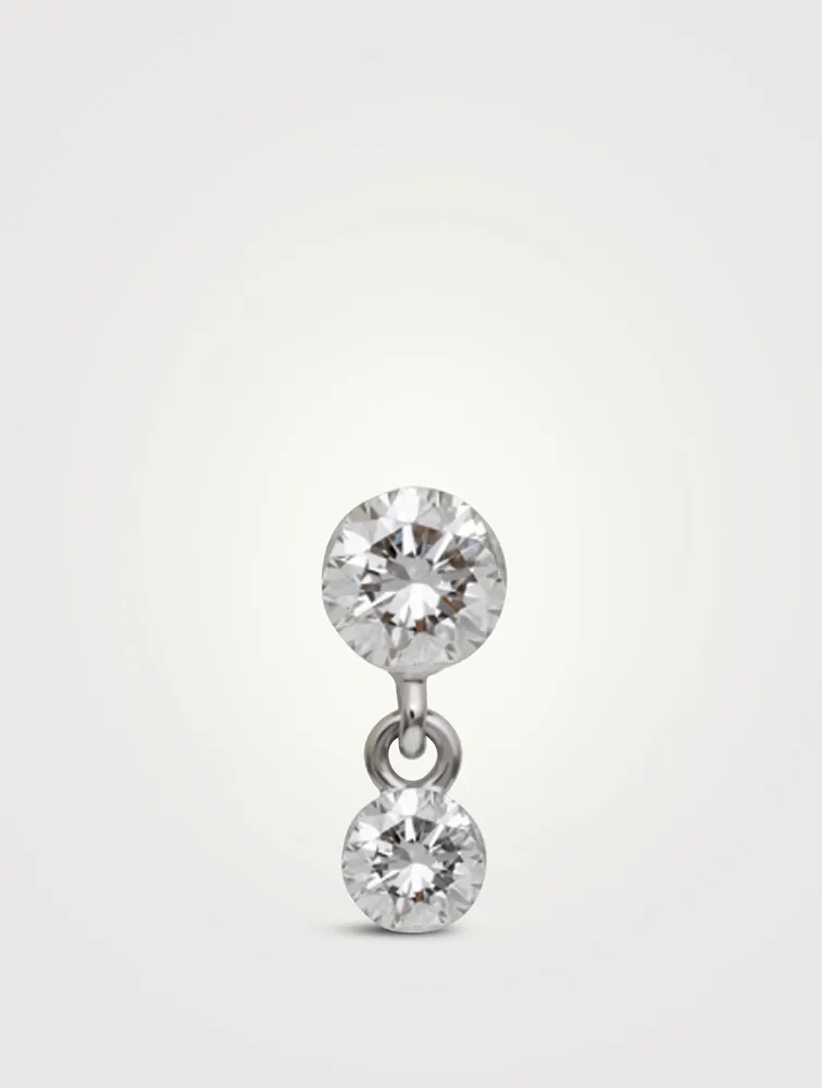 18K Gold Invisible Set Diamond Dangle Threaded Stud Earring