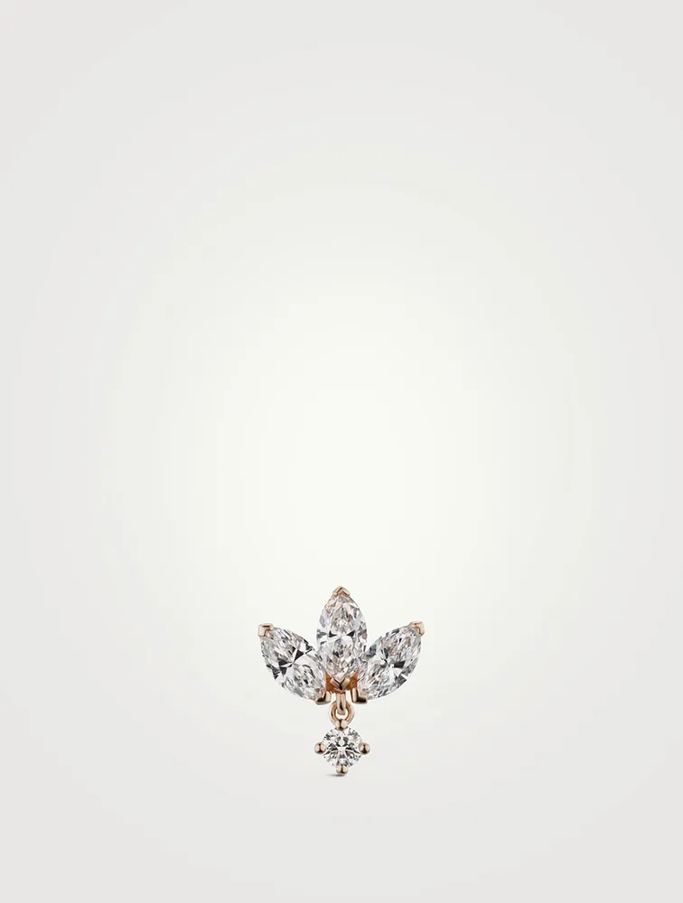 18K Gold Invisible Lotus Dangle Threaded Stud Earring With Diamonds