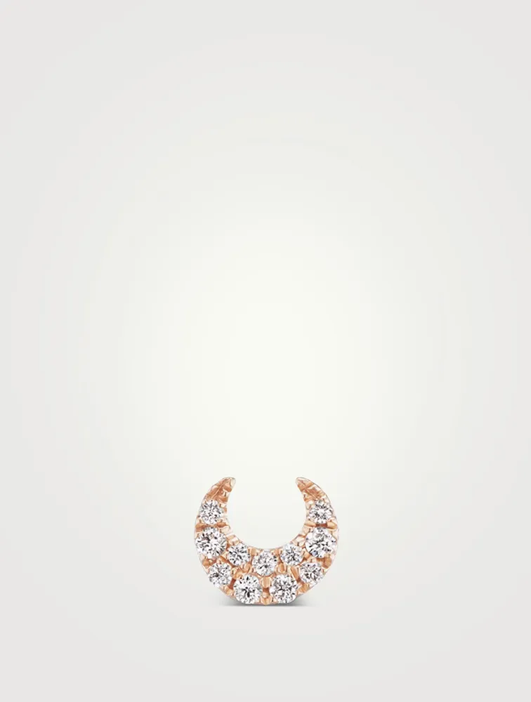 18K Gold Moon Threaded Stud Earring With Diamonds