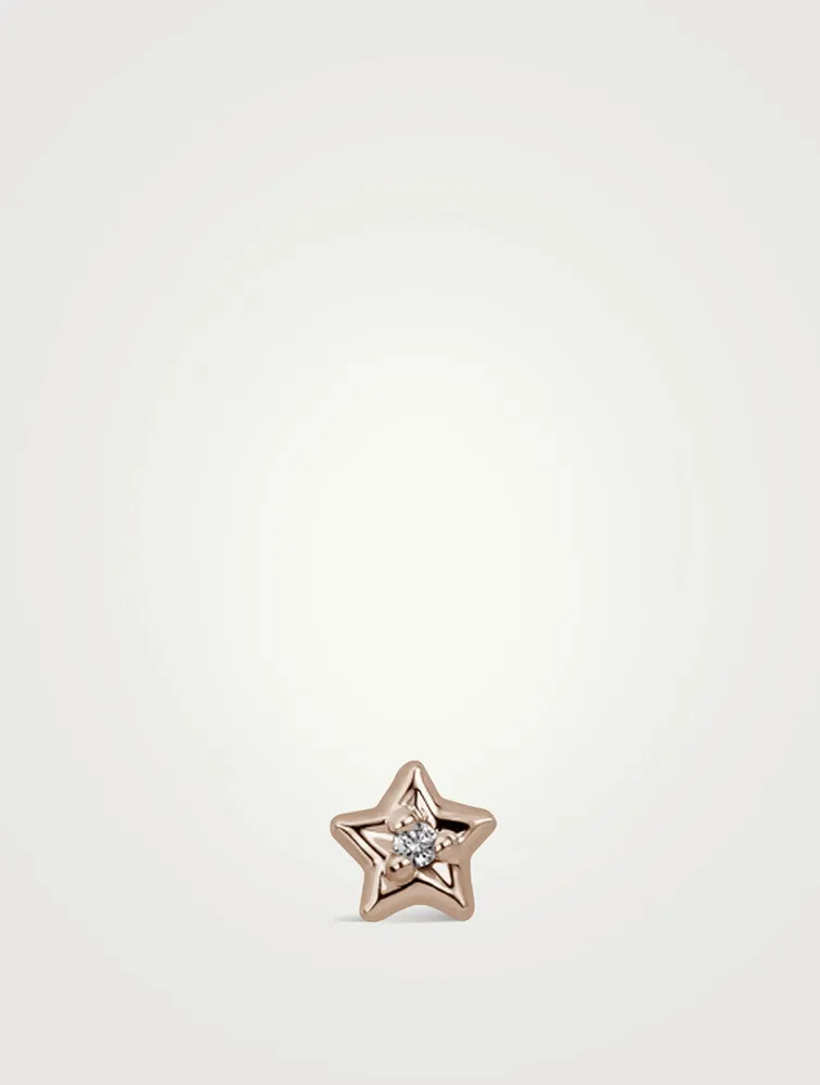 18K Gold Diamond Solitaire Star Threaded Stud Earring