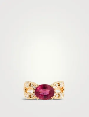 Magnetic 18K Gold Enchainée Ring With Tourmaline And Diamonds