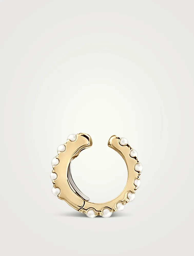 14K Gold Pearl Eternity Tash Cuff Earring With Pearls
