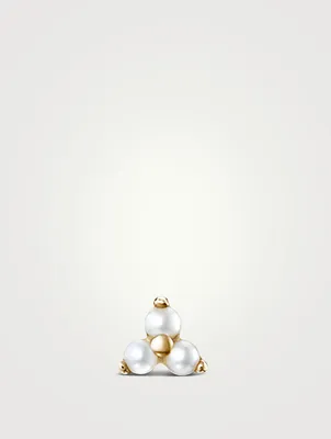 14K Gold Pearl Trinity Threaded Stud Earring