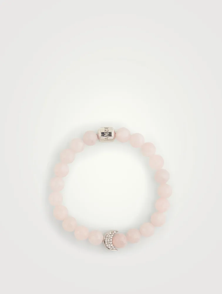 Bohème Rose Quartz Beaded Bracelet With Silver Topaz Moon Charm