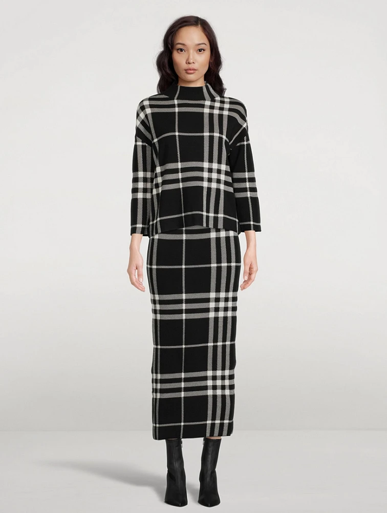 Plaid Jacquard Funnelneck Sweater