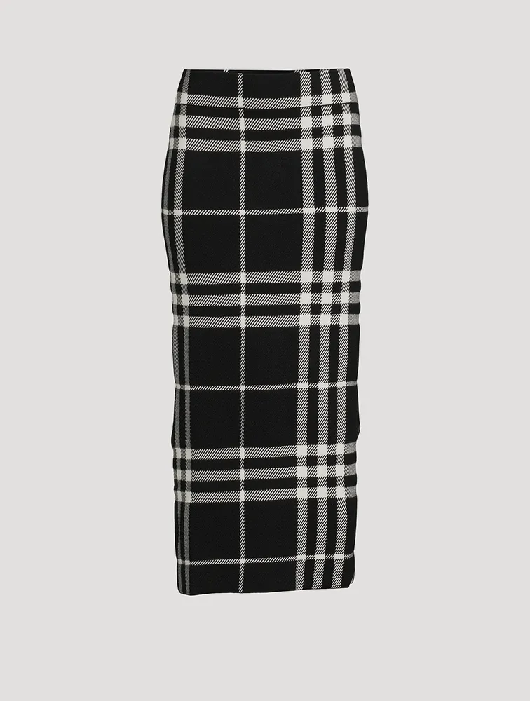 Plaid Jacquard Knit Pencil Skirt