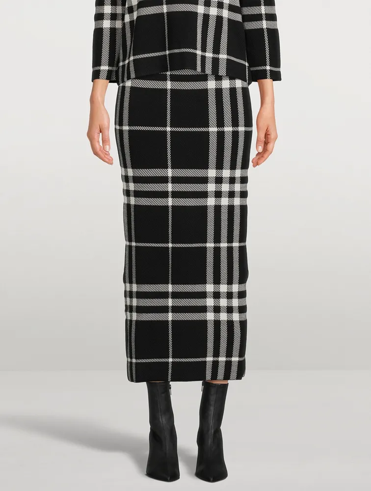 Plaid Jacquard Knit Pencil Skirt