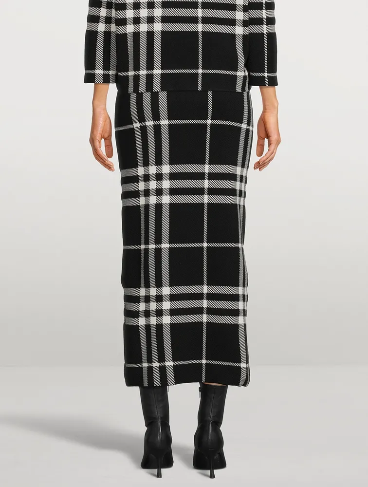 Plaid Jacquard Knit Pencil Skirt