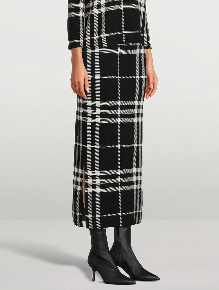 Plaid Jacquard Knit Pencil Skirt