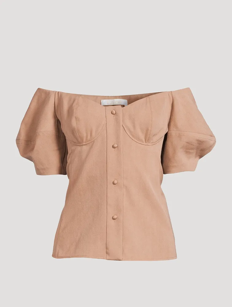 Off-The-Shoulder Wool Blouse