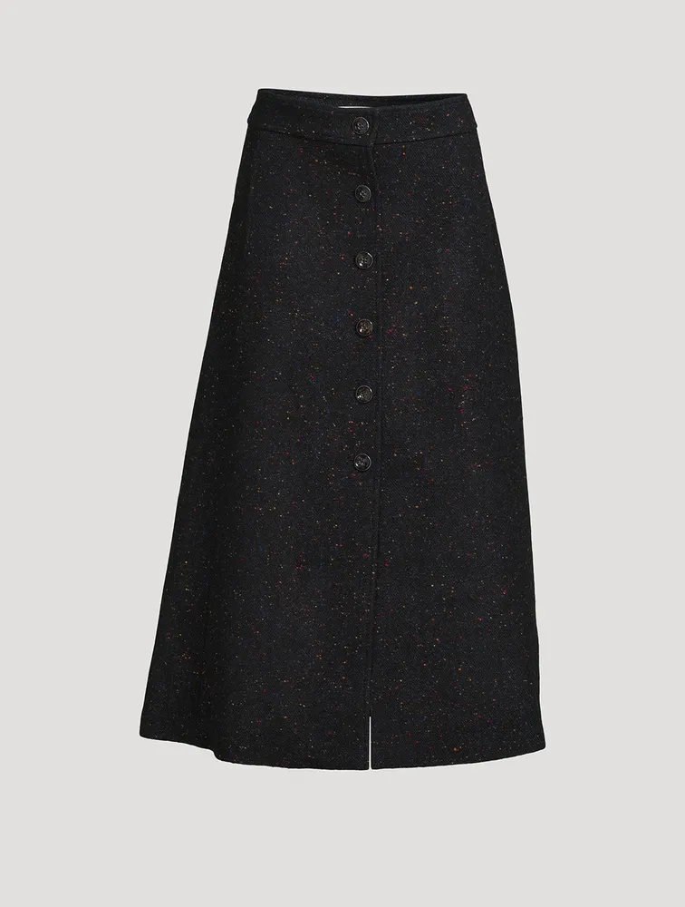 A-Line Tweed Midi Skirt
