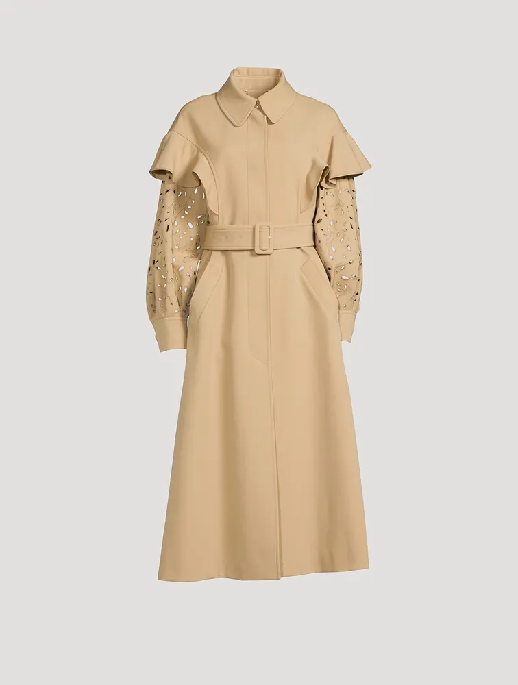 Ruffled Wool Trench Coat