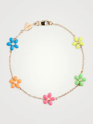 14K Gold Wildflower By Yard Bracelet With Diamonds