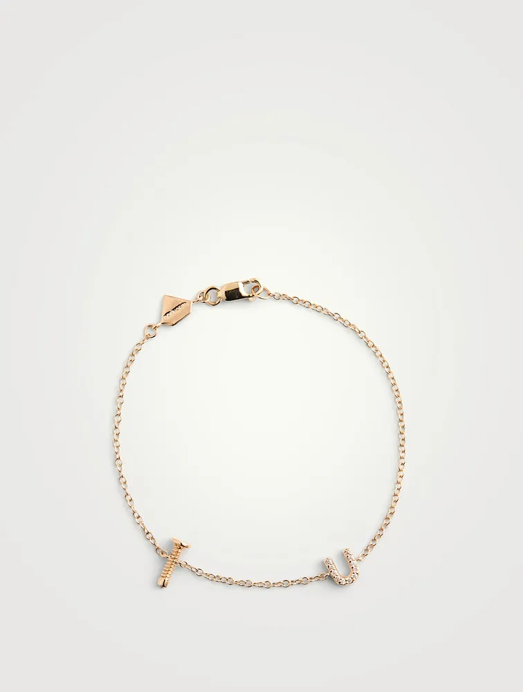 14K Gold Screw U Bracelet With Diamonds