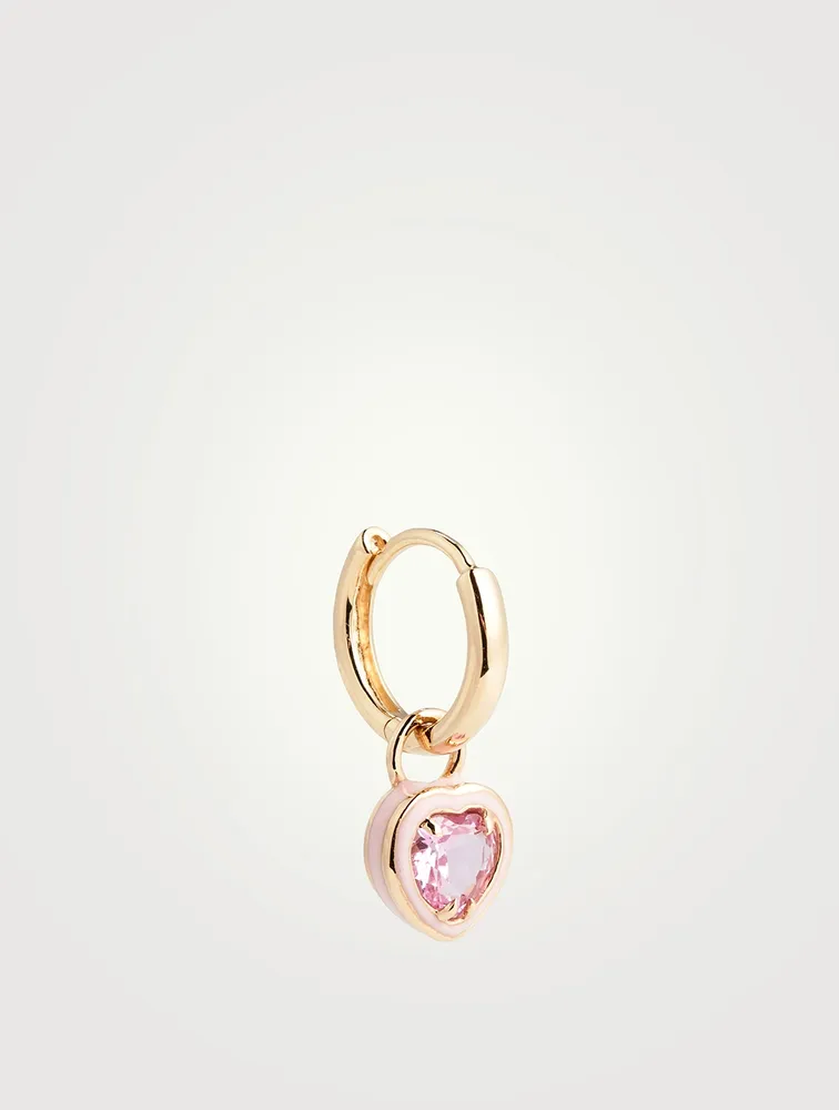 14K Gold Heart Cocktail Huggie Earring With Pink Sapphire