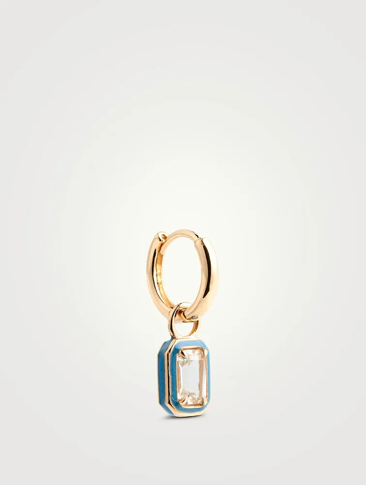 14K Gold Rectangular Cocktail Huggie Earring With White Topaz