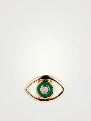 14K Gold Evil Eye Stud Earring With Diamonds