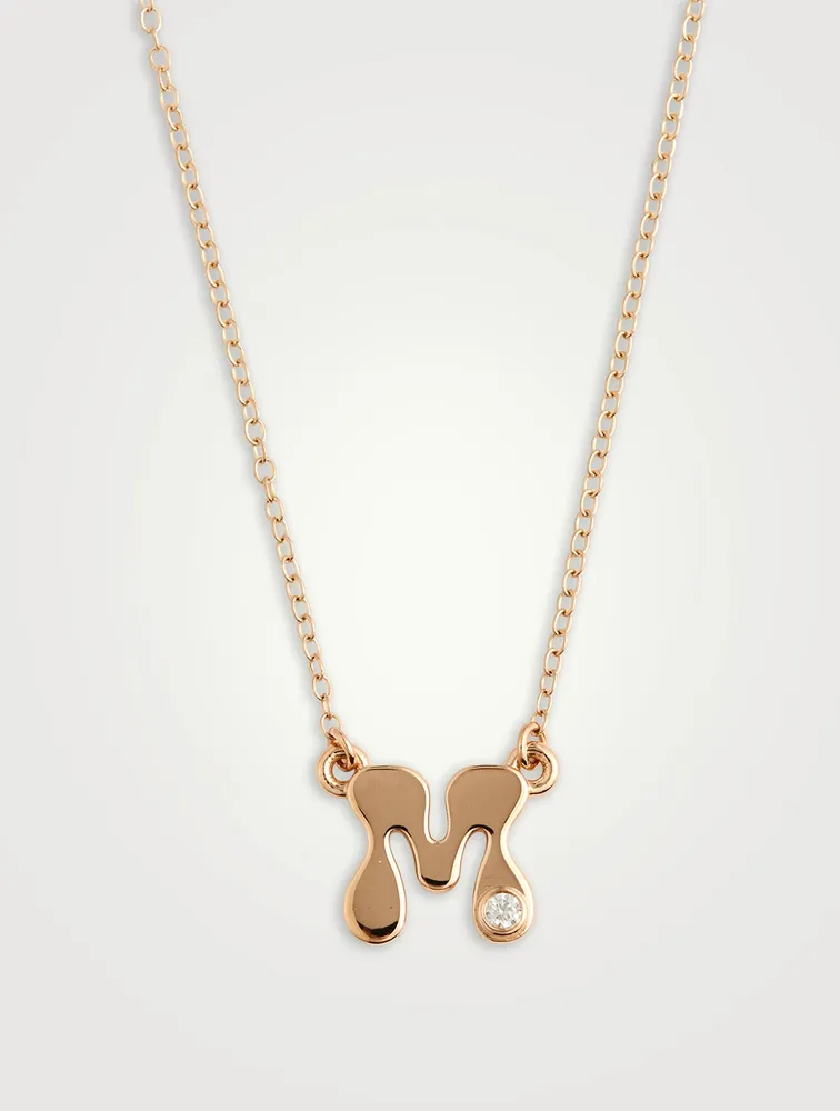 14K Gold Mini Stellar Letter 'M' Necklace With Diamonds
