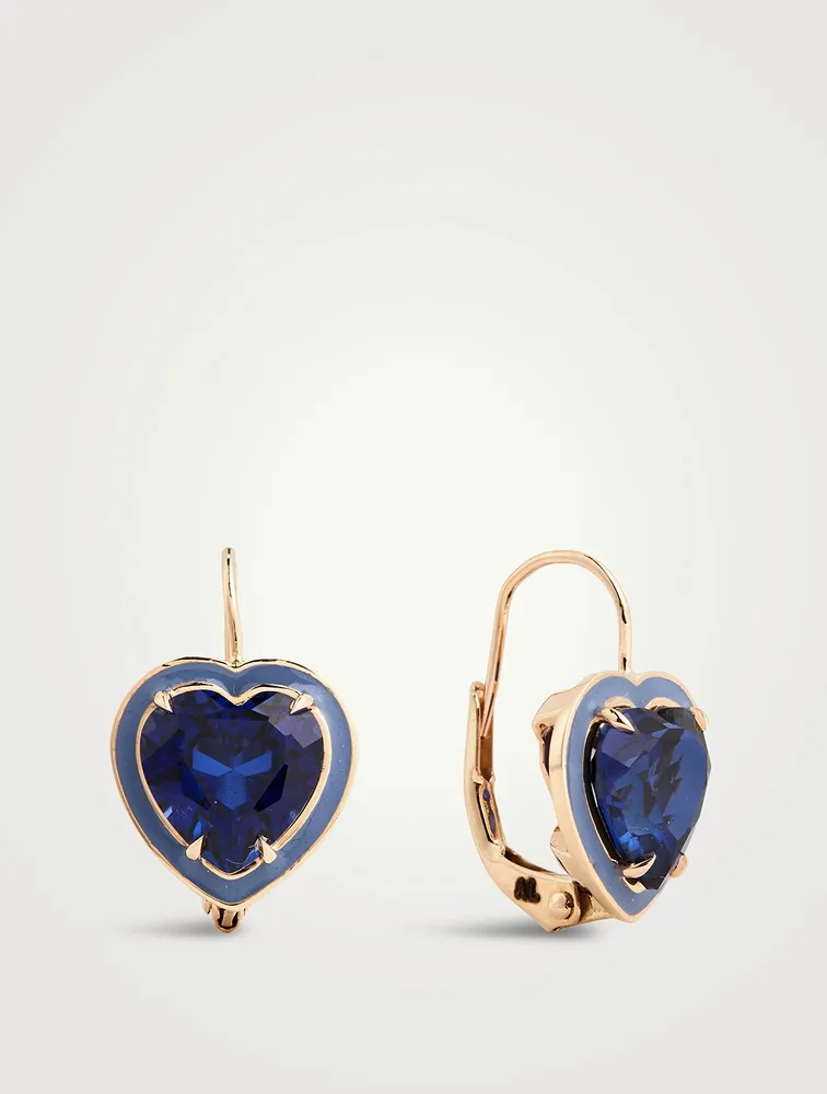 14K Gold Heart Cocktail Drop Earrings With Blue Sapphire