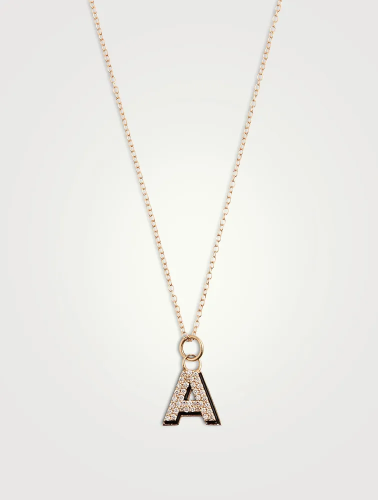 14K Gold Enamel Letter 'A' Shadow Necklace With Diamonds