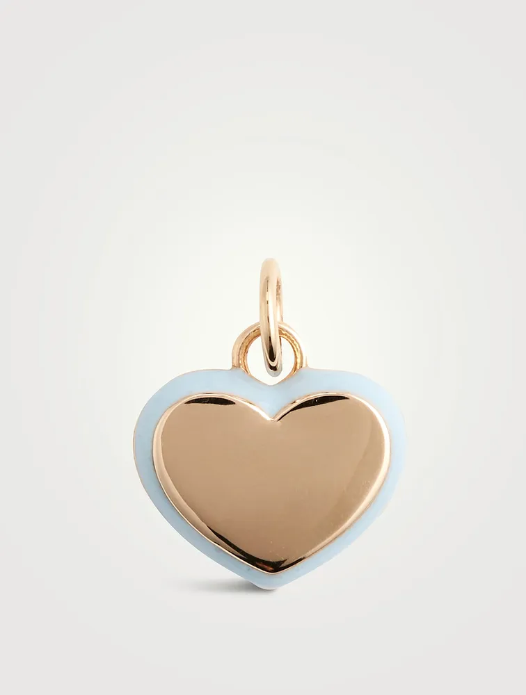 14K Gold Enamel Puffy Heart Charm