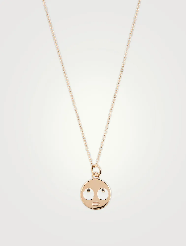 Medium 14K Gold Eye Roll Necklace With Black Diamonds