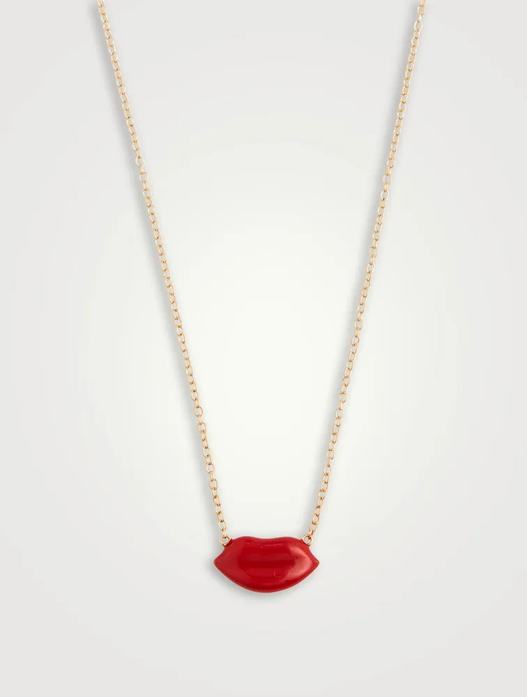 14K Gold Enamel Lip Necklace