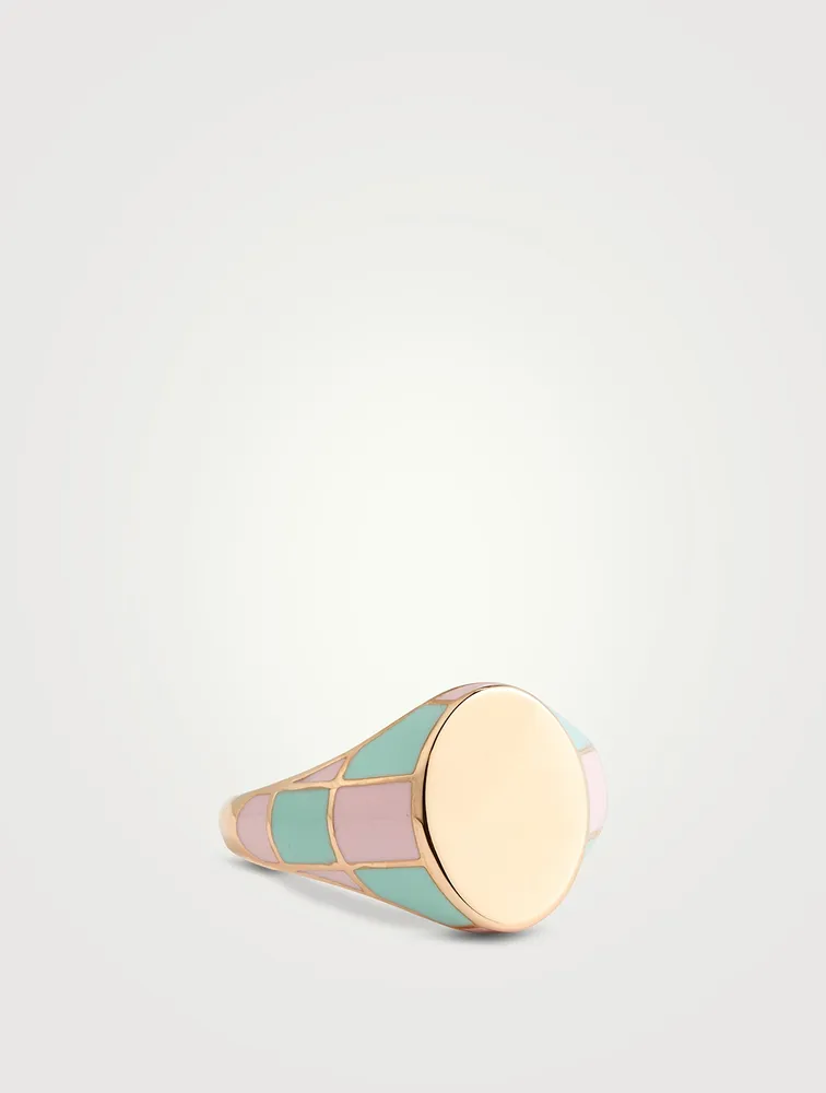 14K Gold Checker Signet Ring