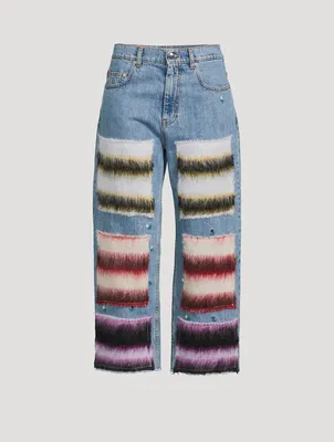 Wide-Leg Jeans With Mohair Patches