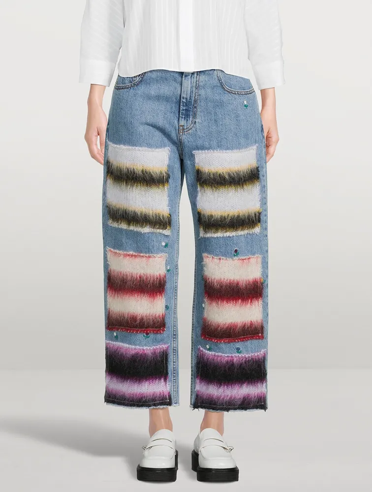 Wide-Leg Jeans With Mohair Patches