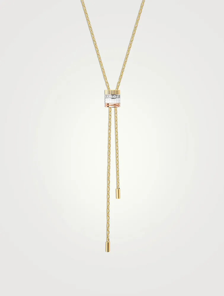 Large Quatre White Edition 18K Gold Tie Necklace With Diamonds