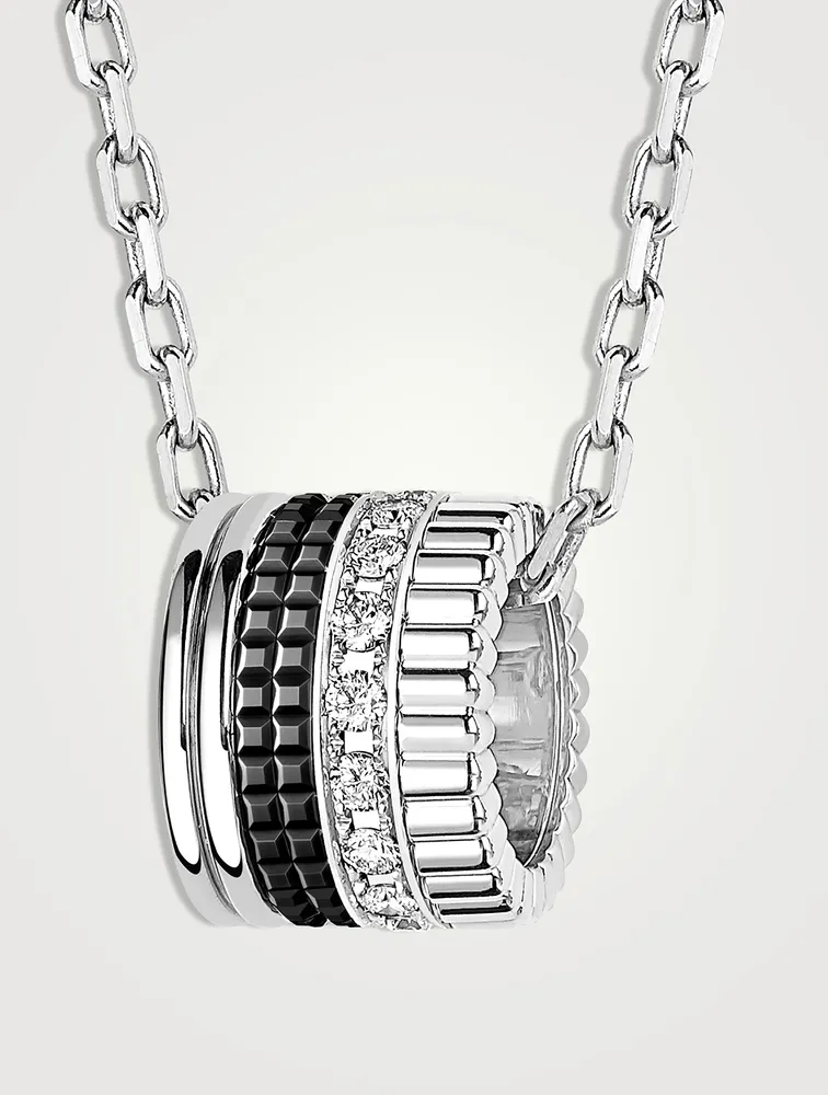Large Quatre Black Edition 18K White Gold Pendant Necklace With Diamonds