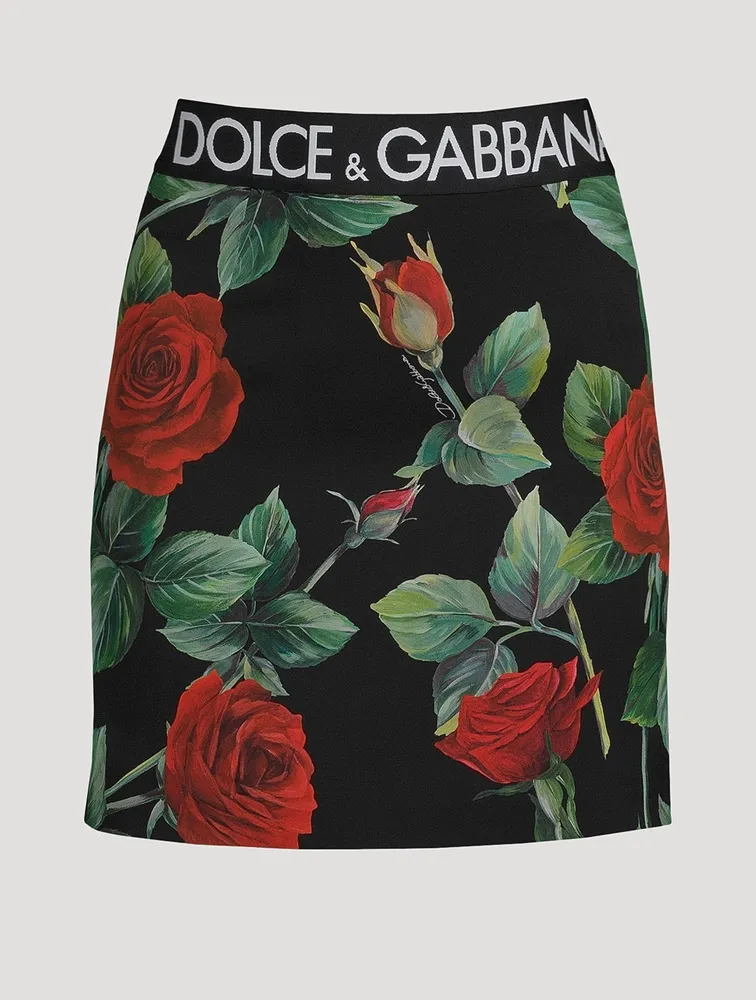 Logo-Band Charmeuse Mini Skirt In Rose Print