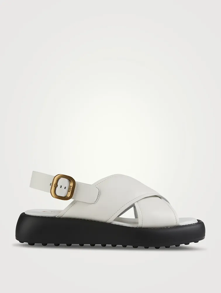 Leather Crisscross Slingback Platform Sandals