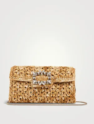 Broche Vivier Strass Buckle Raffia Clutch