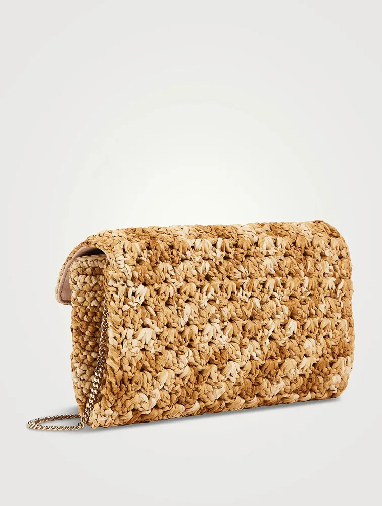 Broche Vivier Strass Buckle Raffia Clutch