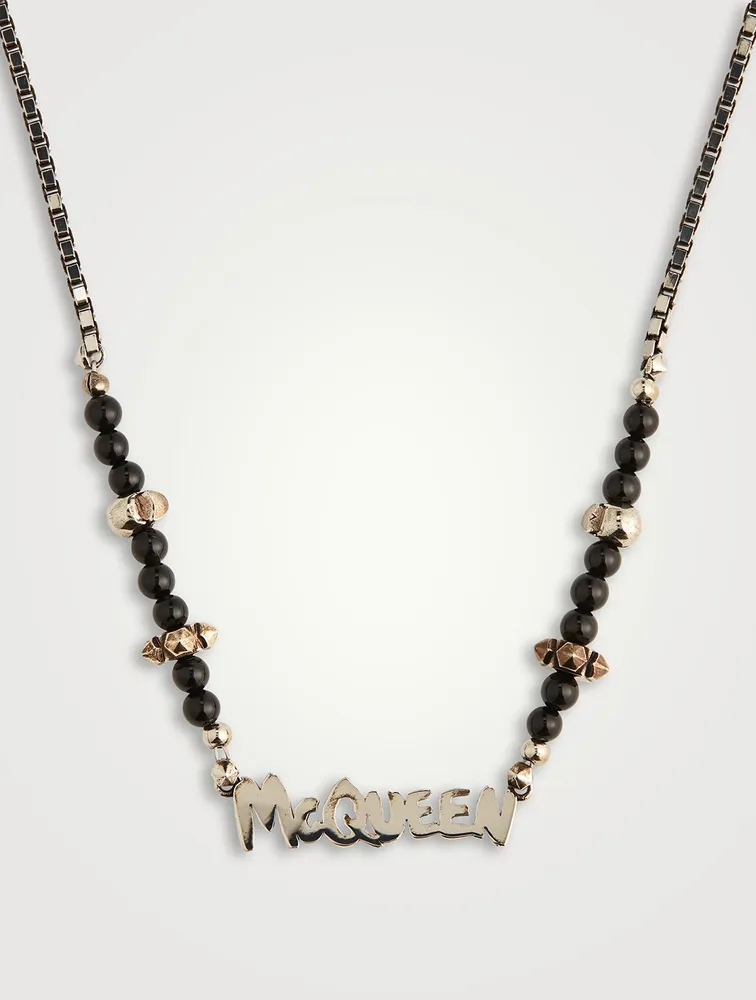 Graffiti Logo Cut-Out Beaded Necklace