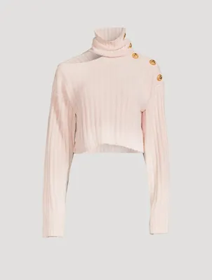 Cut-Out Cropped Ribbed Turtleneck Sweater