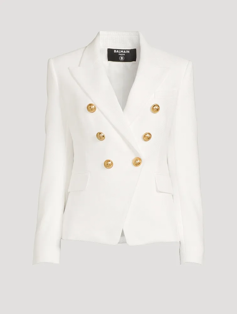 Cotton Pique Double-Breasted Blazer