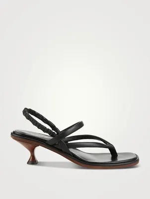 Leather Heeled Slingback Thong Sandals