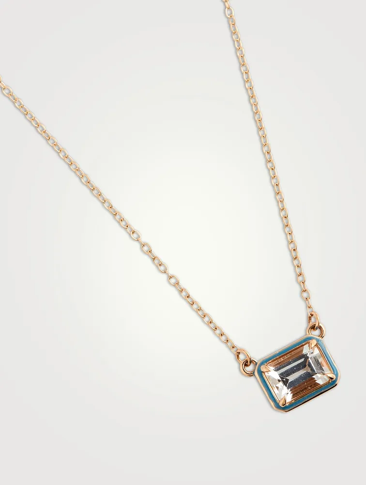 14K Gold Rectangular Cocktail Necklace With White Topaz