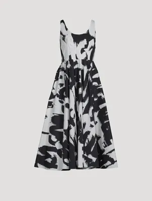 Cotton Poplin Midi Dress Grafitti Print